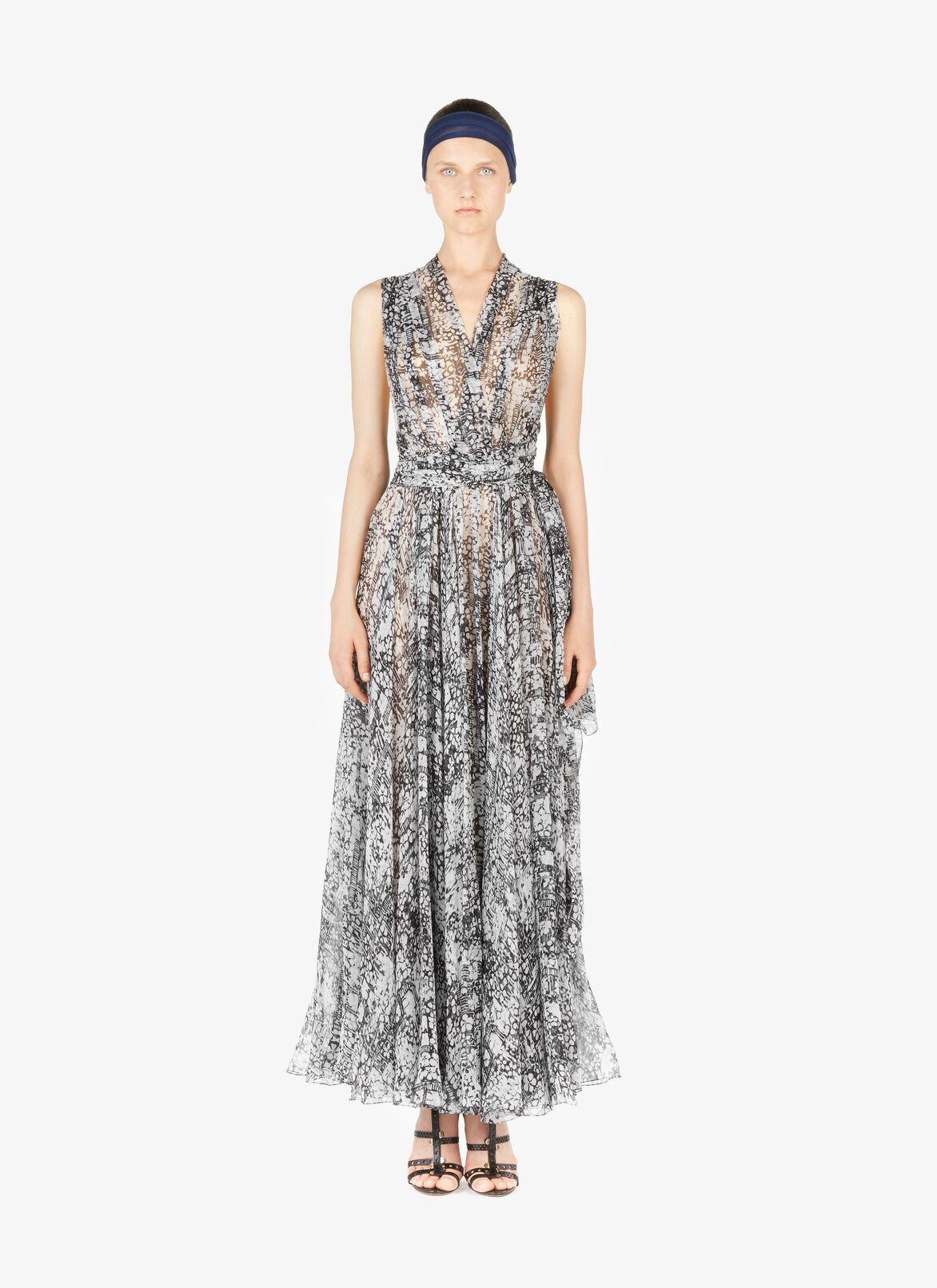 Flowing Silk Chiffon Dress  ALAÏA MULTICOLOR BROWN FLOWING SILK CHIFFON DRESS